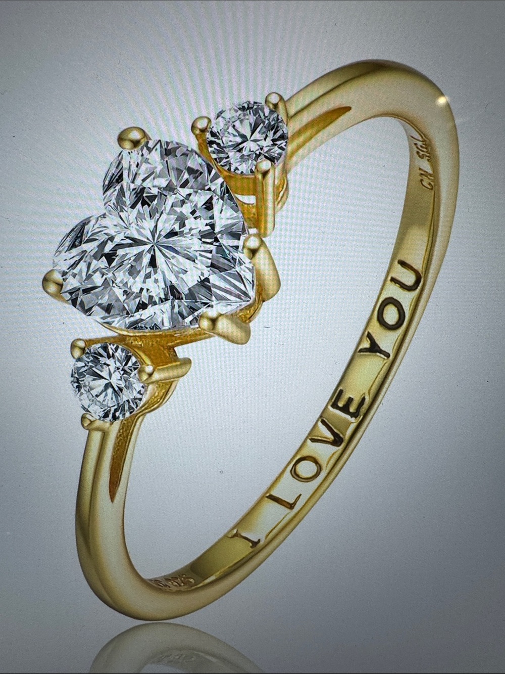 Genevive Sparkling Sterling Silver CZ Three-Stone "I Love You" Ring